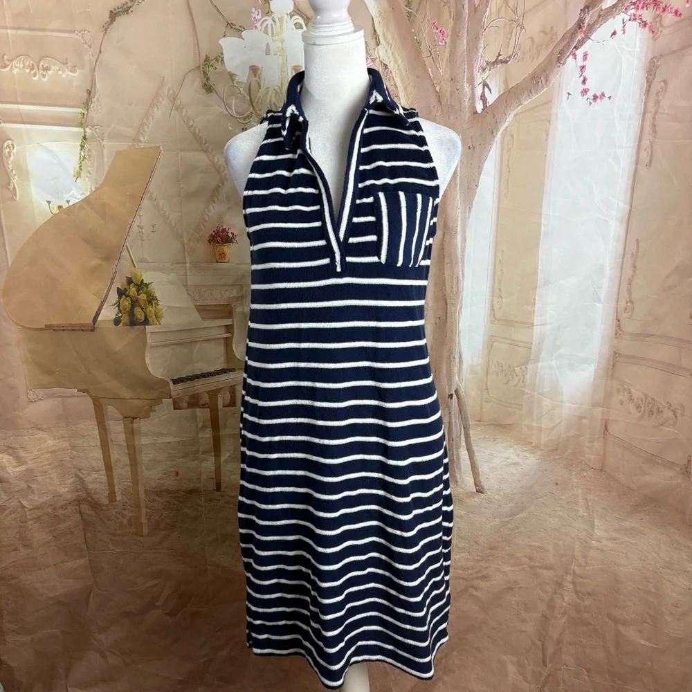 NEW Vineyard Vines Terry Towel Women's Navy Striped Dress - Picture 2 of 11